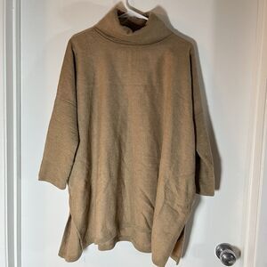 Cuyana Oversized Turtleneck Sweater Black Womens Regular Knit Tunic Slit Patches